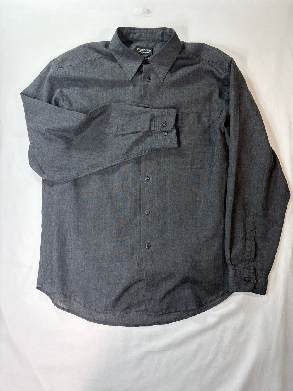Claiborne Linen Blend Long Sleeve Button Up Gray Large